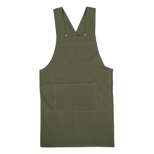 Cabilock Delantal sin de Algodón 100% para Verano con Correas Cruzadas y Bolsillos Delantal Verde Resistente al Adecuado para Manicura Cocina Jardinería y Barbacoa