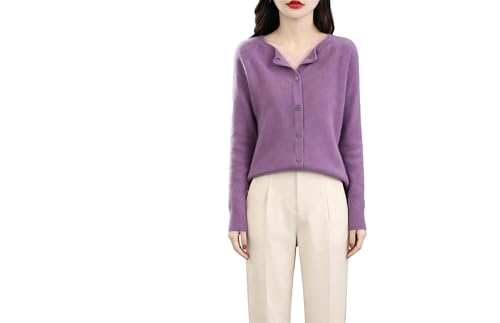 Cárdigan básico de manga larga con cuello redondo para mujer, suéter suave y ajustado con botones, Morado (, XXL