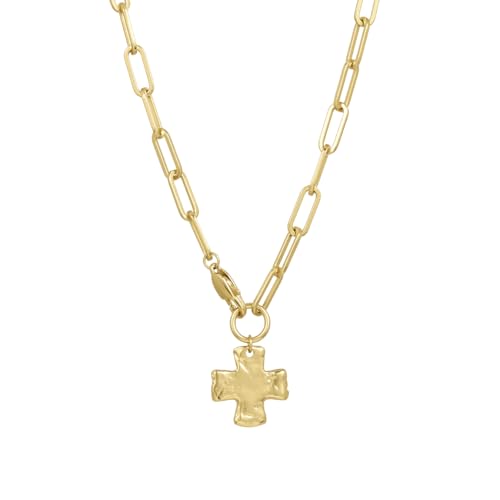 Chunky Cross Necklace For Women, 14k Gold-Plating Geometric Metal Sheet Faith Pendant Vintage Paperclip Chain Choker Charm Non Tarnish Jewelry Gift4