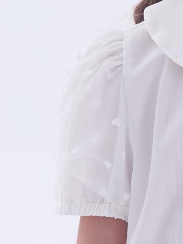 Image of Girls Button Down Blouse with Peter Pan Collar - Classic Short-Sleeve Kids Shirt Top