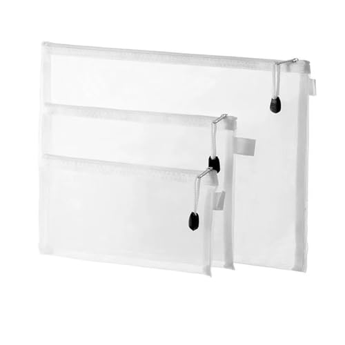 Mesh Zipper File Bag Document Pouch Storage Bag Multiple Sizes Nylon Pack of 3(M-1P)