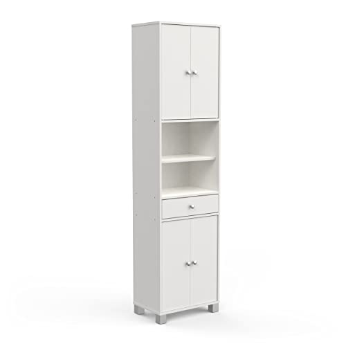 Demeyere 3143 Bikini Colonne avec 4 Portes/Tiroir/2 Niches Panneau de Particules/MDF Blanc 50,5 x 32,9 x 196,3 cm