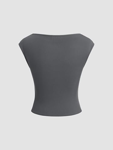 Image of CIDER Boat Neck Tops for Women Sleeveless Ruched Crop Tank Tops | Slim Fit, Trendy Summer Outfits, Casual Tee Shirt