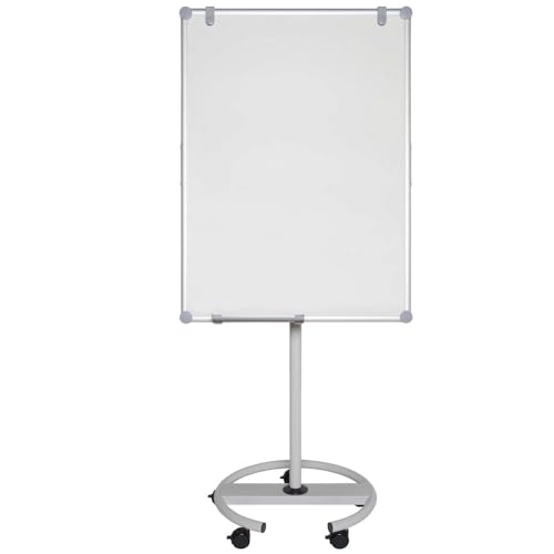 MAUL Flipchart MAULpro flip2use 73x101cm | Mobiles Whiteboard mit 5 Fußrollen und Rundfuß | Drehbare Magnettafel mit Blockhalter und Ablageschale für Marker | Hoch- und Querformat | Grau