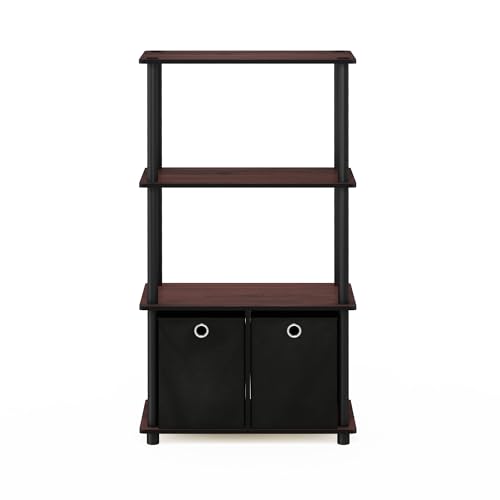 Image of Furinno NW889DC /BK Go Green 4-Tier Multipurpose Storage Rack w /Bins, Dark Cherry /Black
