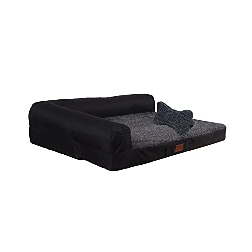 RAIKOU Matelas Chien Orthopédique en Mémoire de Forme,Canapé pour Chien Lit pour Chien Intérieur,Lit pour Chien&Chat Lavable et Antidérapant,Panier Chien Dehoussable (100x80x9cm,Noir A)