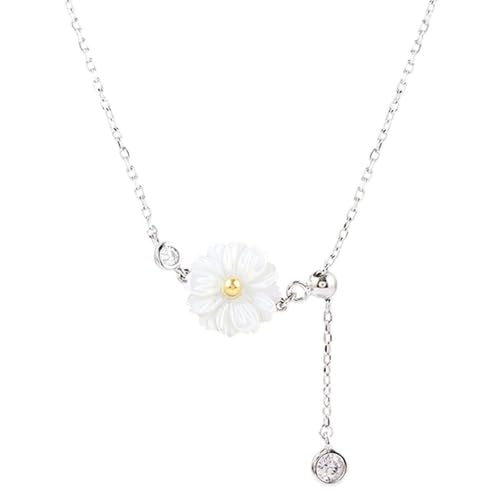Petite marguerite en collier de fête pour femmes avec chaîne fine argent