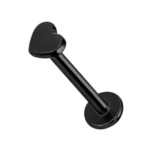 Image of AZTAZ Titanium G23 Internally Threaded Heart Nose or Lip Labret or Earring - High Polish 16G for Ear, Helix, Tragus. Hypoallergenic 4 mm Flat Back Base, 7-10 mm Length