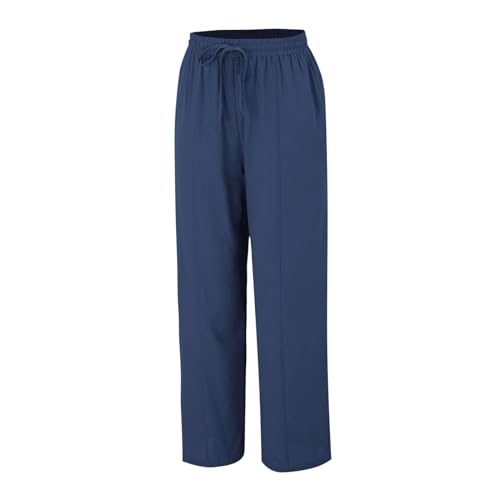 Linen Pants Women 2025 Summer Beach Lounge Palazzo Trousers Loose Elastic Plus Size Drawstring with Pockets Pants3