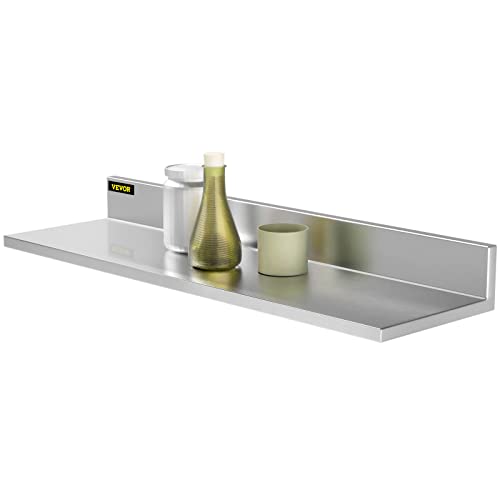 VEVOR Stainless Steel Wall Shelf, 8.6'' x 30'', Max. 44 lbs Load Capacity Heavy-Duty Commercial Wall-Mounted Shelving w/Backsplash for Restaurant, Home, Kitchen, Hotel, Bar, Laundry Room (1 Pack)