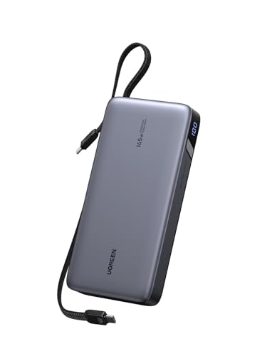 UGREEN モバイルバッテリー PD3.1対応 【165W・25000mAh】 USB-Cケーブル2本内蔵 4ポート 単ポート140W高出力・入力90W対応 パススルー機能 低電流モード搭載 240W USB-Cケーブル付 PSE技術基準適合 MacBook Windows PC iPad Pro iphone17 Galaxy Android スマートフォン ノートPC その他 PB552