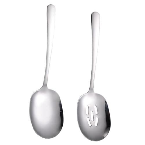 NAMOARLY Set of 2 Stainless Steel Slotted Serving Spoons Reusable Silverware Utensils for Daily Use Home Restaurant Hotel