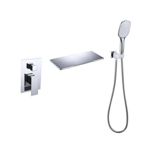 BiaoTeng 滝 埋め込み バスタブ 蛇口 風呂 シャワーセット 壁 3モード シングルハンドル 温水 冷水 真鍮 浴槽 蛇口 シャワー クロム