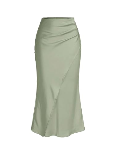 SOLY HUX Women's Satin Maxi Skirt Elegant Wrap High Waisted Ruched Fishtail Dressy Casual Skirts