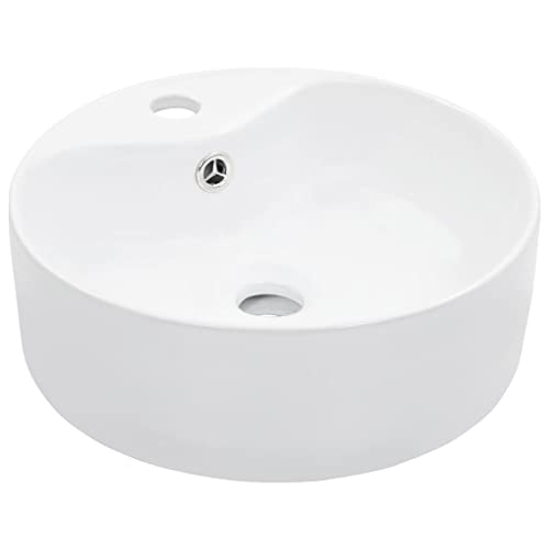 vidaXL Lavabo avec Trop-Plein Lave-Mains Vasque à Poser Monter Salle de Bain Intérieur Salle d'eau Cabine de Toilette Maison Céramique Blanc