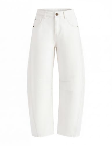 ZESICA Womens Barrel Jeans for Women Trendy 2026 High Waisted Wide Leg Stretchy Baggy Ankle Denim Pants with Pockets White Medium