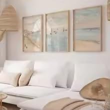 DIHANSM Minimalistisches Küstenmotiv, Leinwandbild-Set „Gedämpfter Strand“, 3-teilig, für die Heimdekoration (70 x 100 cm x 3/ungerahmt)