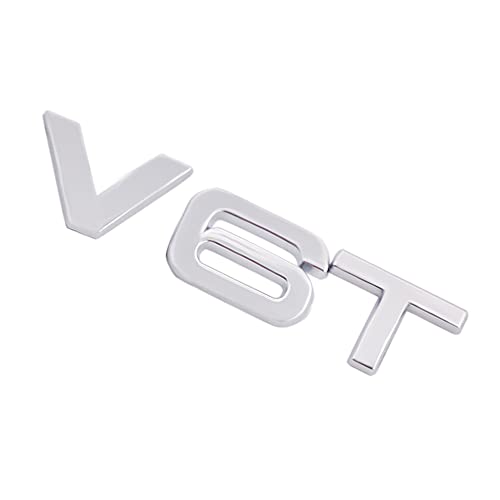 Image of V6T Emblem 3D Metal Badge Car Hood Truck Door Side Fender Rear Trunk Emblem Sticker Decals for RS Sline V6T S3 S4 S5 S6 S7 S8 A4L A5 A6L A3 A4 A7 Q3 Q5 Q7 (Silver)
