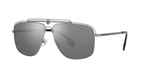 Versace Man Sunglasses Gunmetal Frame, Polar Dark Grey Mirror Silver Lenses, 61MM