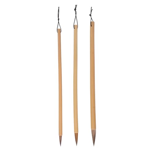 Healeved 3 Piezas Pinceles de Caligrafía Profesionales para Principiantes Pelo Natural Mango Bambú Ergonómico Antideslizante Apto para Pintura Tinta y Dibujo Tradicional
