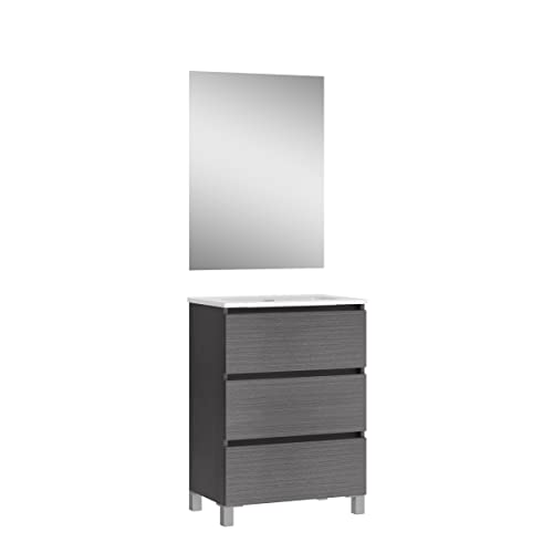 Baikal Conjunto de Mueble de Baño suspendido a la Pared con Fondo reducido, con Lavabo y Espejo, Tres cajones, Medidas de 50cm Ceniza