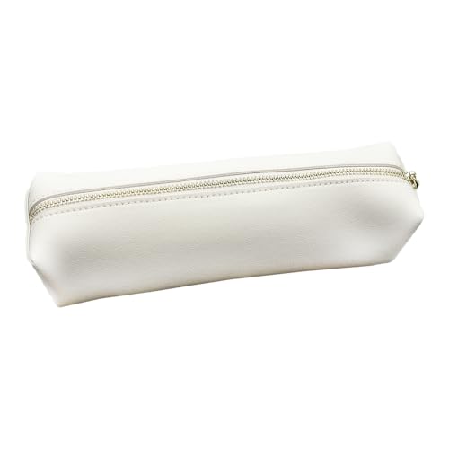 POFET PU Pencil Pen Case,Portable Stationery Bag,Slim Design Pen Bag with Metallic Zipper Pocket,Big Capacity Pencil Pouch Cosmetic Organizer Bag for College Student Beige - Image 3