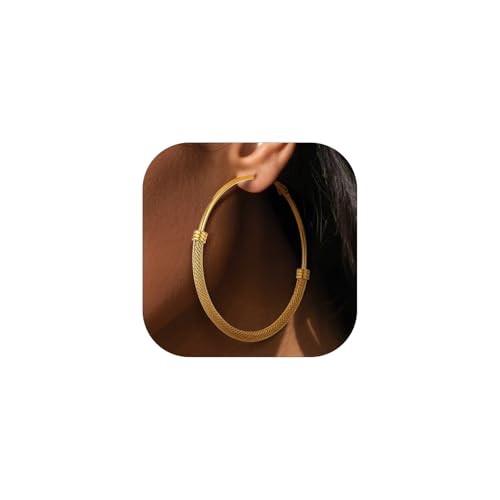 PROSTEEL Hoop Earrings for Women 14k Gold Hoop Earrings 70mm Hypoallergenic Non Tarnish Trendy Chunky Hoop Earring Jewelry