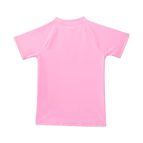 Girls Rash Guard Upf 50+ Sun Protective Short Sleeve Swimwear Outdoor Athletic Tops Swim Shirt, Pink 4 #TOP1
