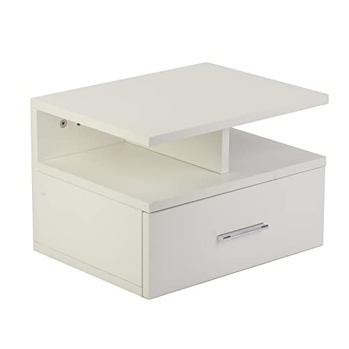 bimiti Table de chevet suspendue avec tiroir - 40 x 31 x 27 cm - Armoire murale - Armoire suspendue - Armoire de chevet en bois - Moderne et minimaliste - Blanc Cover