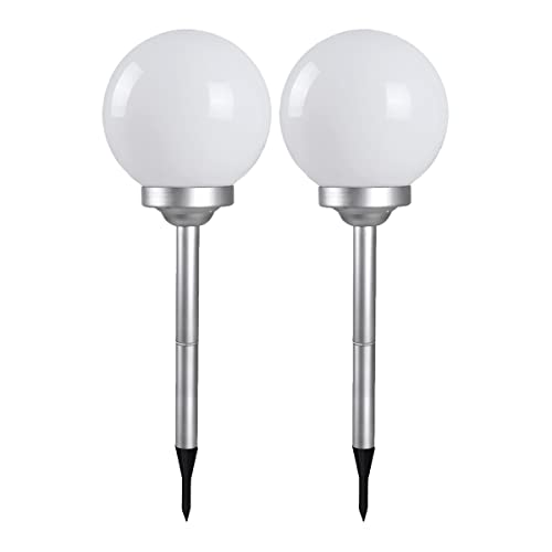 JUANIO Lot de 2 boule lumineuse solaire pour jardin, lampe LED de jardin, borne solaire, éclairage solaire d'extérieur - Diamètre 15 x Hauteur 52 cm