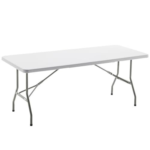 Image of BTEXPERT Set of 5, Event Folding Utility Table 6 Foot 72 inchx 29.5 inch Heavy Duty Portable Indoor Outdoor Picnic Camping Office Home Party Wedding Tailgating White