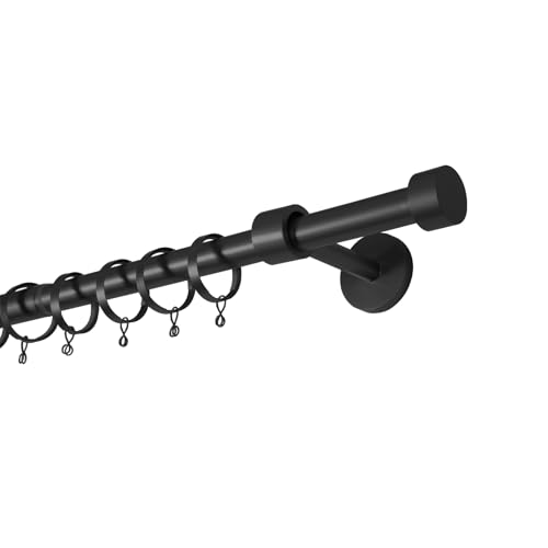 Image of TWOPAGES Adjustable Curtain Rods for Windows 32 to 76 Inch, Wall Mounted Heavy Duty 1 Inch Black Curtain Rod with Rings, Carbon Steel Curtain Rod Set