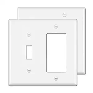 [2 Pack] BESTTEN 2-Gang Combination Wall Plate, 1-Decor/1-Toggle Outlet and Switch Cover, Standard Size, UL Listed, White