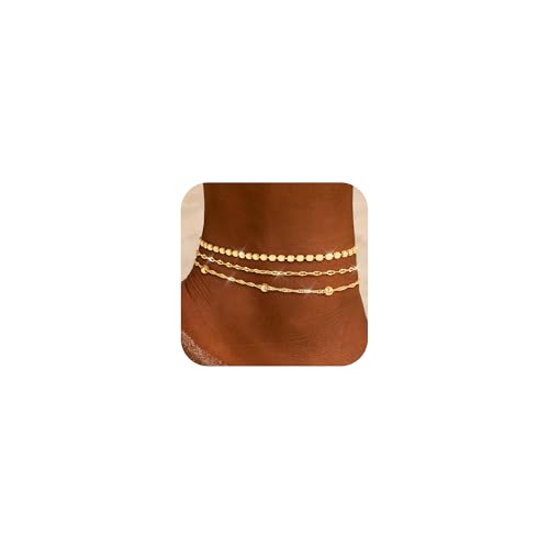 Image of ZHESHY Gold Silver Ankle Bracelets for Women 14K Gold Plated Anklets for Women Waterproof Cuban Link Heart Chain Anklets Set Non Tarnish Dainty Layered Anklet Bracelets for Women Summer Beach Jewelry