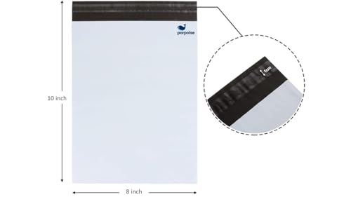 Image of Porpoise Tamper Proof Courier Bags 8 inch x 10 inch 1000 Pieces White Poly Mailers Self Adhesive Shipping Bags with POD Jacket for Ecommerce Packaging Parcel Packing (1000, 8 Inch * 10 Inch)