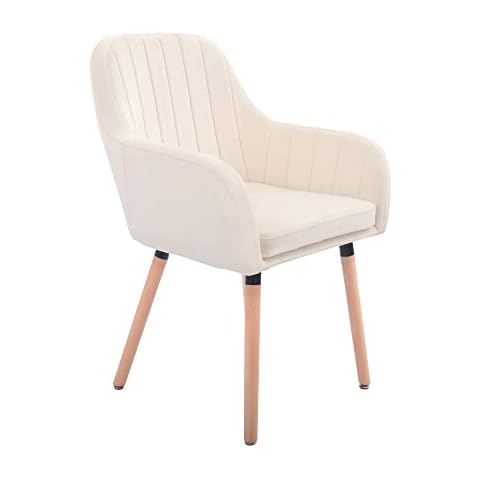 CangLong Mid-Century Modern Accent Chair with Wood Legs Armchair for Home Office Study Living Room Vanity Bedroom, Set of 1, Beige Cover