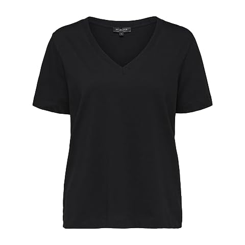 SELECTED FEMME Women's Black V Neck T-Shirt Cover