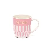 DRAEGER PARIS 1886 - Taza Cerámica Mensaje Sonríe 320ml - Diseño Chic Azul/Rosa con Detalle en Oro - Elemento Decorativo Original - Caja de Regalo Artesanal - Elegancia y Calidad desde 1886