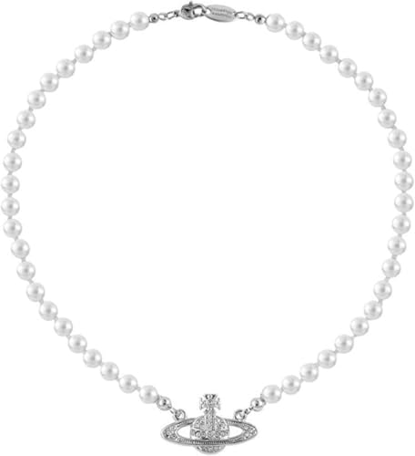 YURESEN Saturn Pearl Necklace White Pearl Bead Choker for Women Teen Girls Crystal Rhinestone Constellation Planet Necklace for Girlfriend Confessions Weddings (Silver1)