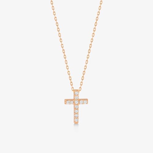 Gelin Tiny Diamond Cross Necklace in 14K Solid Gold