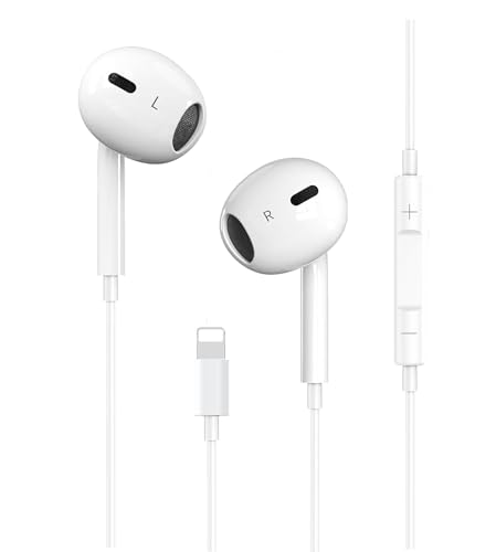 Lightning Kopfhörer, Kopfhörer mit Kabel Lightning für Apple iPhone 14/14 Plus/13/12/11/8/7 X Pro Max, [MFi Zertifiziert] In-Ear-Ohrhörer HiFi Audio Stereo (2, Weiß)