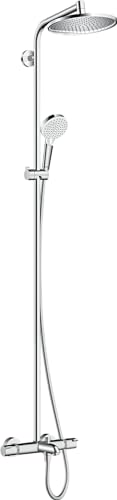 hansgrohe Crometta S - Colonne de douche sans mitigeur, douche pluie 240 mm avec inverseur, douchette (2 jets), support, flexible de douche, barre et douche de tête ronde 1 jet, Chromé, 27320000