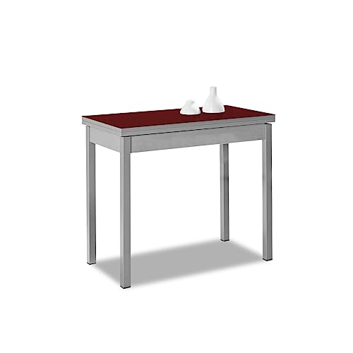 ASTIMESA Mesa de Cocina Extensible de Libro sin cajón - 80x40 cm (80x80 cm) - Estructura y Tapa Interior Color Aluminio - Tapa Superior Cristal Color Burdeos
