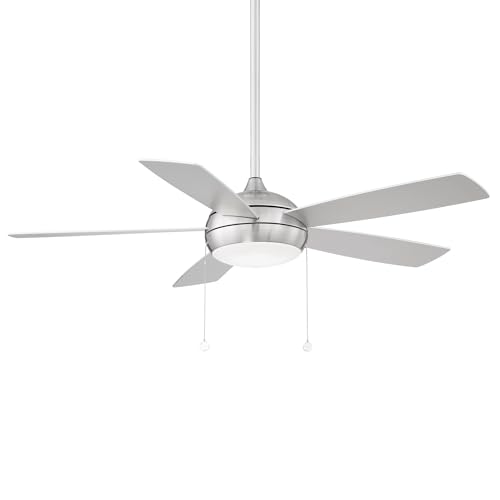 WAC Disc II 5-Blade Energy Star Pull Chain Memory Ceiling Fan 52in Brushed Nickel with 3000K Dimmable LED Light Kit