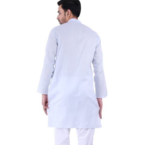 Image of Sadree Men's Cotton Long Solid Color Plain Knee Length Mandrin Collor Full Sleeve Ethnic Kurta Only