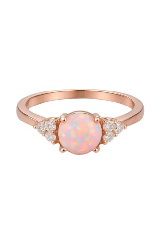 Natural Fire Opal Ring, 925 Sterling Silver Rose Gold Plated, 9x7mm Pink Opal, Wedding Engagement Ring, Promise Ring for Women Birthday, Anniversary Jewelry Gift for Her