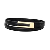 Ceinture en cuir pour femme - Ceinture fine réglable - 105 cm - Noire - Avec boucle dorée - Ceinture fine skinny rétro - Pour jeans, pantalons, robes