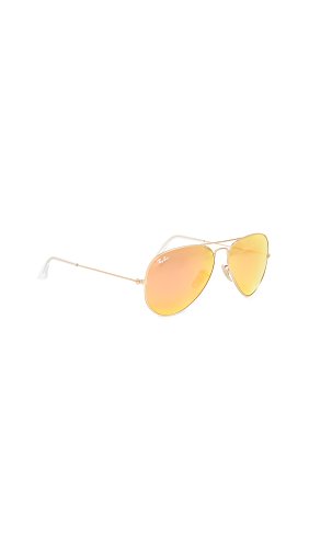 Ray-Ban Women's RB3025 Classic Aviator Mirrored Matte Sunglasses, Matte Gold/Red Mirror, One Size