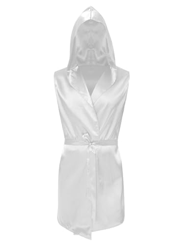 Men's Silk Kimono Robe Satiny Hooded Bathrobe Sleeveless Lightweight Pajamas Loungewear3