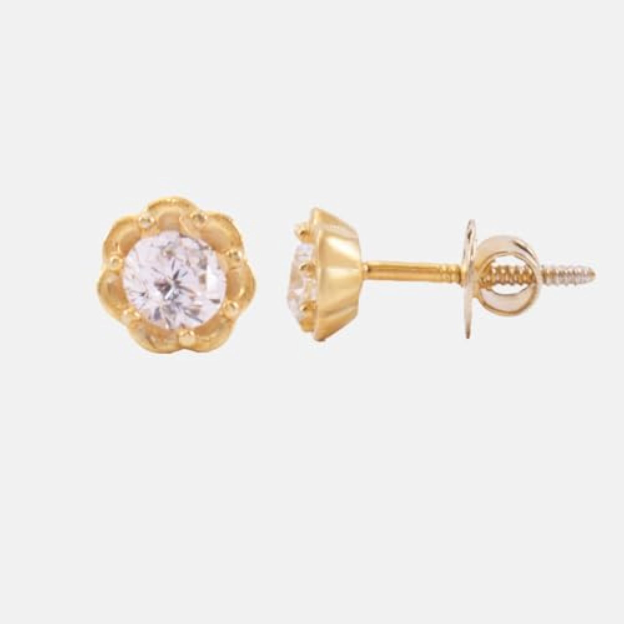 Women's 92.5 Sterling Silver Gold Mini Solitaire Stud Earrings